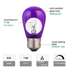 NIOSTA S14 Replacement Incandescent Bulbs, 15 Count Ceramic Purple, 11W E26 Bulbs for Outdoor String Lights