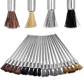 Bestgle 20 Pcs Mini Wire Brushes Set Extended Stainless Steel Copper Wire Cleaning End Wire Brush Pen Rust Paint Removal Bits Polishing Clean Tools 1/8" (3mm) Shank for Rotary Tools