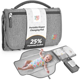 Changing Mat on the Go - Portable Changing Mat for Baby with Wipe Bag, Waterproof and Easy to Clean, Grey