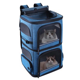 Double Cat Carrier for 2 Cats,Dog Backpack Carrier for Medium Dogs,Double Compartment Pet Carrier Backpack for Dual Pets,for Outdoor Traveling/Stroll and Picnic (Blue)