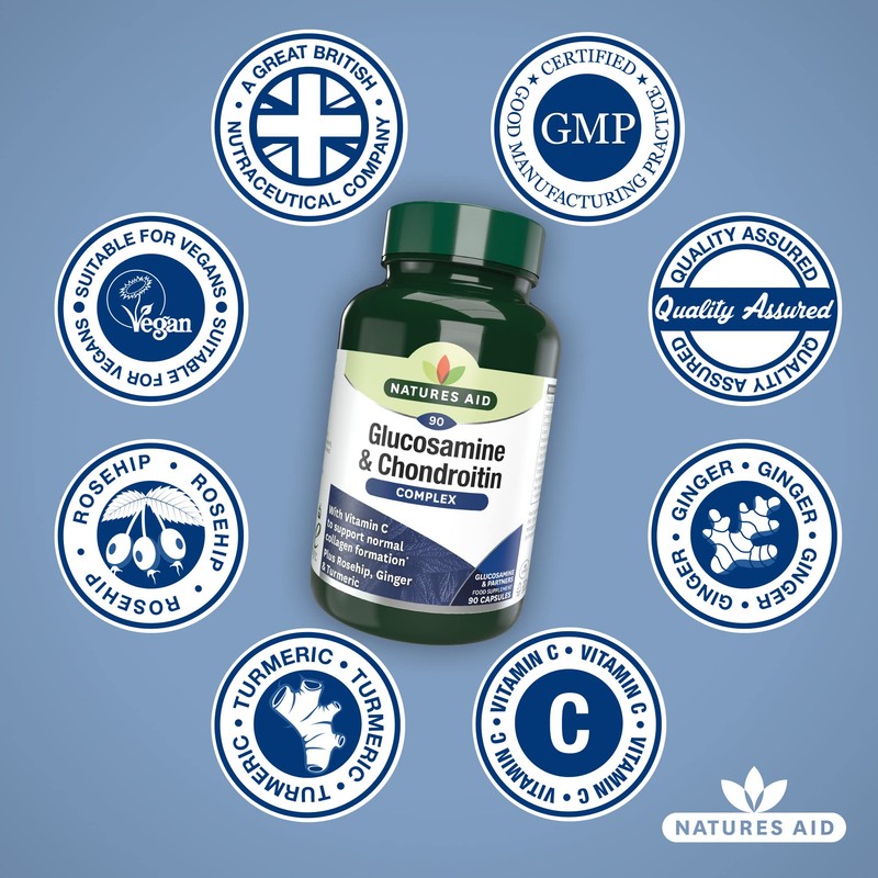 Natures Aid Glucosamine and Chondroitin Complex with Rosehip, Ginger, Turmeric