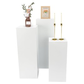 SNKOURIN 3 Pcs Square Cylinder Stands for Party, White Cylinder Pedestal Stands, Pedestal Decor Backdrop Dessert Table Pillars for Party Birthday Wedding, 3 Sizes (27.56/35.43/39.37Inch)