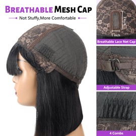 SAKALAKA Bob Wig with Bangs Human Hair 180 Density 3x1 Lace Straight Bang Bob Wig Human Hair Glueless Realistic Look For Women Upgraded Machine Made Middle Part (12 Inch)