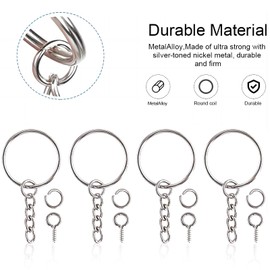 Skyzone 150 pcs keyring making kit, 25mm open keyring ring jump ring with keyring chain and screw eye pins for home keychains, lanyards or DIY crafts jewelry making