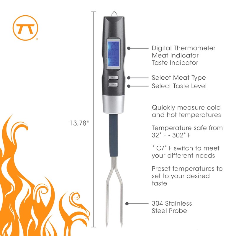 Outset Grill Fork Digital Meat Thermometer for BBQ and Kitchen,