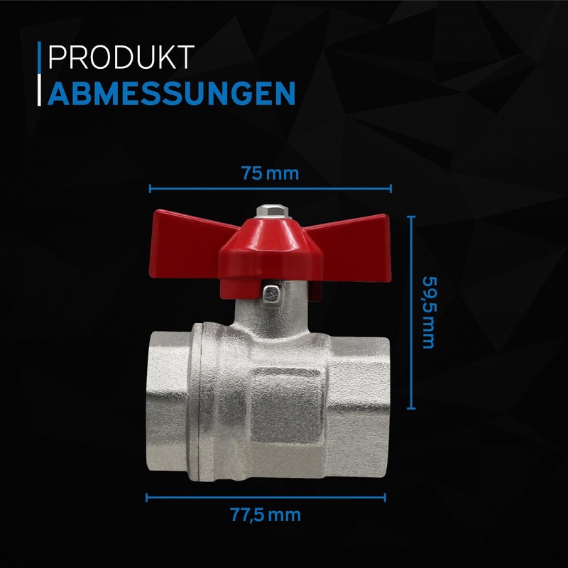 kör4u Ball Valve Brass with T-Handle Red on Both Sides