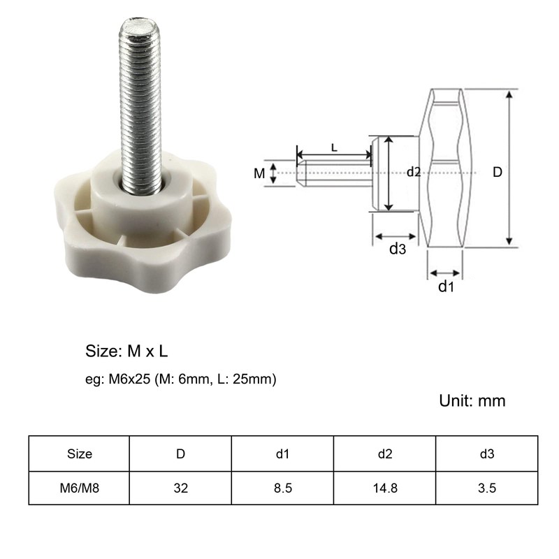 Faspiroty 20pcs M8x16 Star Hand Tension Screw Male Thread Thumb