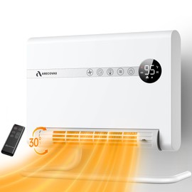 Wall Heater, Space Heater for Bedroom, 1500W PTC Fast Heating Electric Heaters for Indoor Use, 30° Oscillation, Adjustable Thermostat, 24H Timer, Remote Control, Desk or Wall Mounted Heater for Office