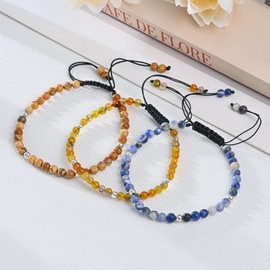 Apocalyptic-K Women's 925 Sterling Silver/Gold Anklet, │4MM│9.5-12.5 in│，Natural Stone, Hand Woven (Size Adjustable) (Natural Picture Stone)