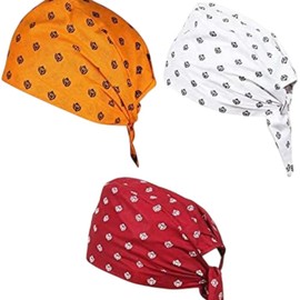 BLESSINGS HUB II Khanda Printed Cotton Adjustable Patka, Bandana, Skull Cap for Men & Women, Multicolour, Standard(Pack Of 3)