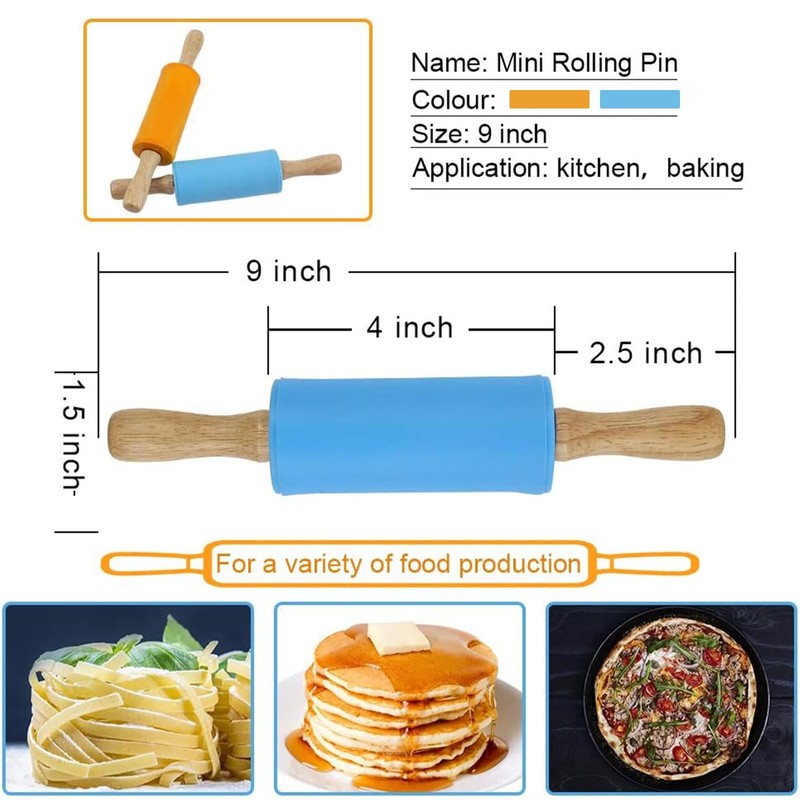 Koogel 9 Inch Mini Rolling Pin, 2 PCS Wooden Handle