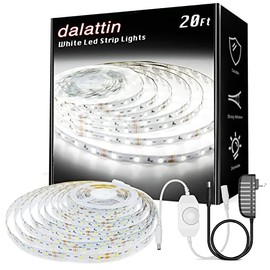Dalattin White LED Strip Lights, 20ft Dimmable Super Bright 12V Led Tape Light 6500K 360 LEDs Lights for Bedrooms, Mirror, Kitchen, Home Decoration Daylight White…