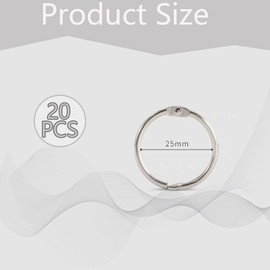 Pack of 20 Bookbinding Rings, 25 mm Index Cards Ring, Metal Binder Rings, Book Ring, Loose Leaf Connector for Photo Album, Scrapbook, Album, Craft, Paper Cards