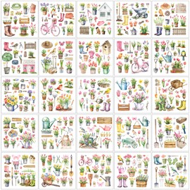 Dispowreath 25 Sheets Spring Rub on Transfers Stickers for Crafts and Furniture Decor Vintage Floral Transfers Vintage Spring Decals for Wood Fabric Home DIY, 5.9" x 5.9"