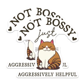 Bliss Monkey Co. (2 Pack) Not Bossy Just Aggressively Helpful Cat Stickers - Multicolor Vinyl Rectangular Cartoon Stickers - Ideal for Metal, Plastic, Glass - 5" Longest Side - Made in USA