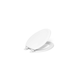 KOHLER Stonewood Quiet-Close Elongated Toilet Seat, Slow Close Design, Durable Wood, Easy Installation, Universal Fit, White Finish, K-20466-0