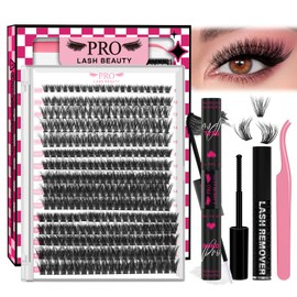 Lash Clusters Kit 40D+60D+80D DIY Lash Extension Kit Individual Lashes Cluster Lash Bond and Seal and Remover Tweezers for Eyelash Extension at Home 3D Style (40D+60D+80D,8-16mix)