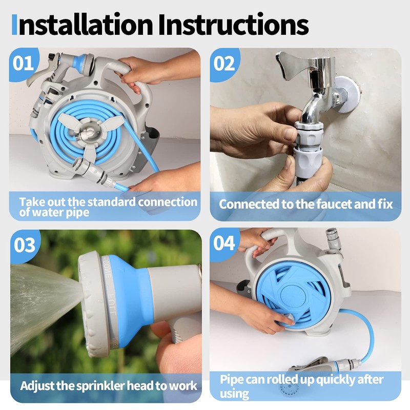 Wofeili Garden Retractable Hose Reel, Portable Simple Home Hose Reel