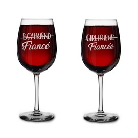 shop4ever® Boyfriend to Fiance & Girlfriend to Fiancee Couples Gift Set of 2 Engraved Stemmed Wine Glasses His & Hers Engagement Gift