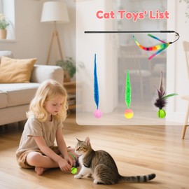 SHENGSEN Feather Wand Cat Toy，Bouncy Ball with Tail Cat Toys，Magic Worm with Large Colorful Ball Toy for Cats，Cat Feather Toys for Indoor Cats,Colorful Fuzzy Worm Bouncy Balls Cat Toy