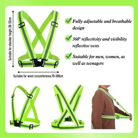 YANSYUN Reflective Vest Set of 2 Reflective Vest & 4 Reflective Bands & 4 Reflector Pendants for Children Adults Cycling Running Outdoor Sports, Fluorescent Green