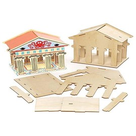 Baker Ross FE455 Greek Temple Wooden Kits - Pack of 2, Wooden Crafts for Children to Decorate and Display, Kids Educational Activity
