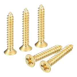 sourcing map 60Pcs Brass Wood Screws, M3 x 20mm Phillips Flat Head Self Tapping Screw WoodWorking Screw for Door Hinges, Wooden Furniture, Home Appliances