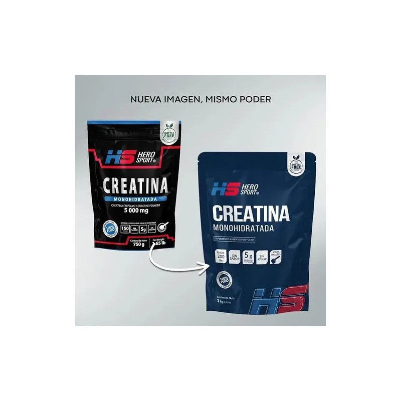 Creatina Monohidratada 1 Kg 200 Servicios Hero Sport Sabor Sin