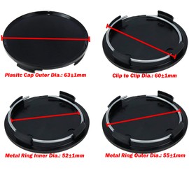 AUTUT 4 Pcs 63mm Wheel Center Hub Cap Black Plastic Snap-in Type for Car (55mm Inner Diameter)