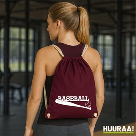 Huuraa Gym Bag Baseball Bat Backpack Cotton 12 Litre Size with Motif for All Baseball Fans Gift Idea for Friends and Family, burgundy, daypack