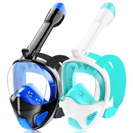 Full Face Snorkel Mask for Adults Teen, Snorkeling Gear with Detachable Camera Mount,Panoramic 180° View, Anti-Fog Anti-Leak Snorkling Set for Man and Women (Dark Blue+Green-S/M)