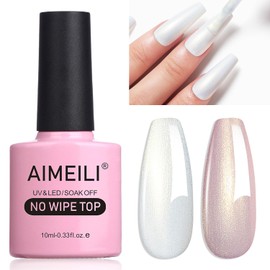 AIMEILI Glitter Top Coat Mother of Pearl 10 ml No Wipe Top Coat Pearl Effect Nail Gel UV Mother of Pearl Top Coat Pearl Shimmer 007