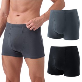 OKEER Urine Leak Pants, Incontinence Pants, Men's, Open Front, Comfortable Deodorizer, Selectable Absorption Amount, Compatible with 40CC 80CC 200CC 300CC (Recommended by Nurses) Nursing Urine Countermeasure Cotton, Absorbent Pads, Set of 2, Antibacterial, Washable (L, B [Compatible with 2.8 fl oz (80 cc), Black + Gray))