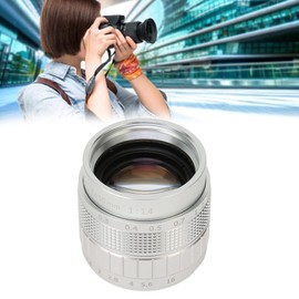 50mm F1.4 Manual Focus Prime Lens, HD F1.4 2/3 CCTV C Mount TV FA Lens Manual Focus Camera Lens for Industrial Video Microscope Camera, Silver