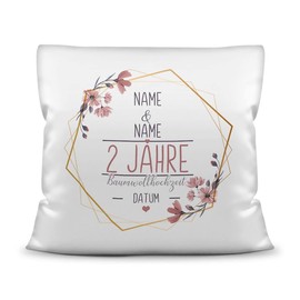 Tassendruck Wedding Anniversary Cotton Wedding Cushion - Design Yourself with Name & Date - 2 Years of Marriage, Gift Wedding, Anniversary, Anniversary - Cushion Polyester White, 40 x 40 cm I