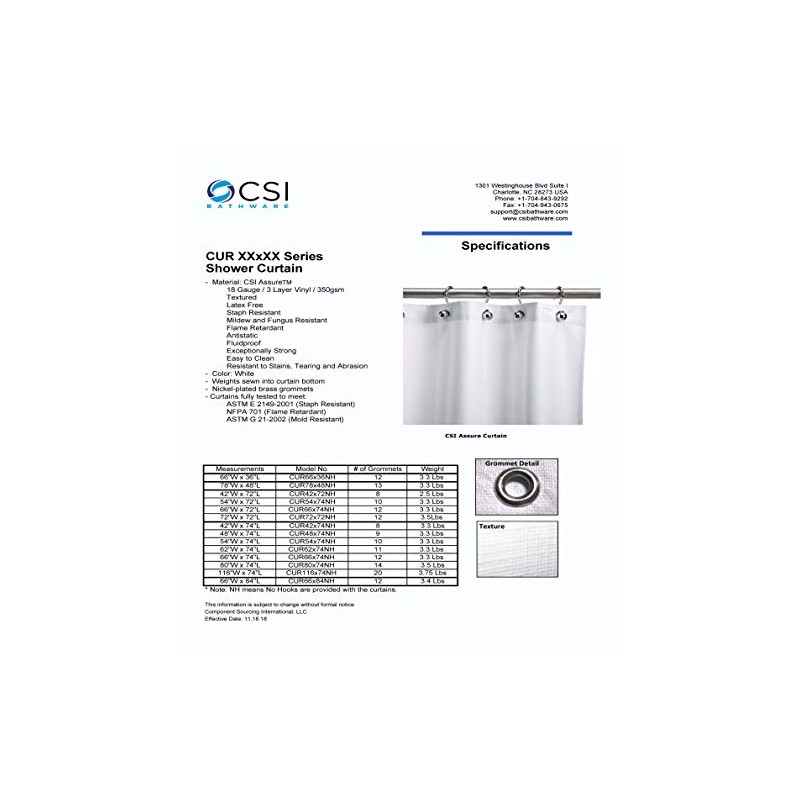 CSI Bathware 42" W x 74" L Assure Heavy-Duty Vinyl