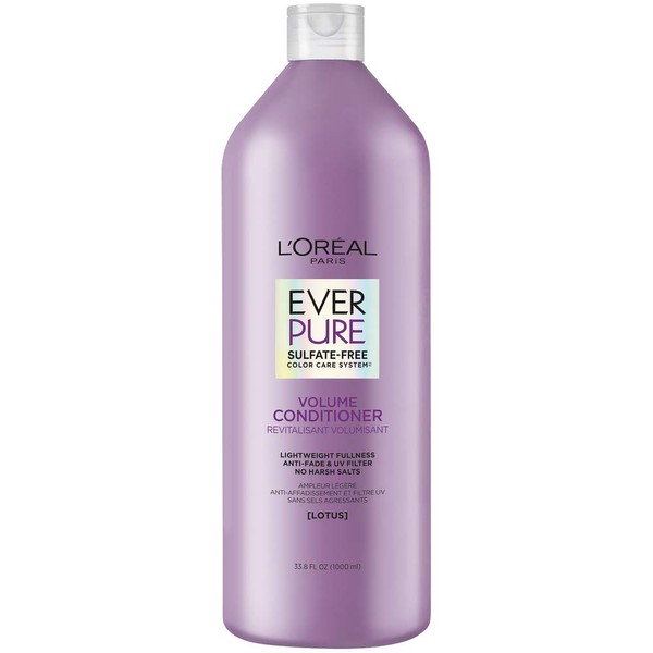 L'Oreal Paris EverPure Volume Sulfate Free Conditioner for Color-Treated Hair, Volume + Shine for Fine, Flat Hair, with Lotus Flower, 33.8 Fl; Oz (Packaging May Vary)