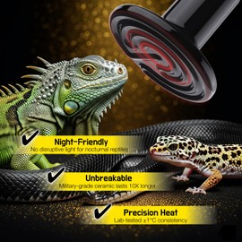 Reptile Heat Lamp, 150W Ceramic Heat Emitter for Bearded Dragon, Snake, Turtle, Ball Python & Chicken Coop, 24/7 Safe Heat Source, Durable Heat Light Bulb Reptile Tank Accessories