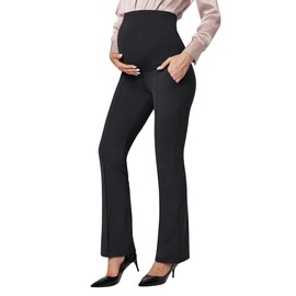 IUGA Maternity Pants for Work Over The Belly with Pockets Maternity Dress Pants for Work Stretchy Pregnancy Bootcut Yoga Pants Business Casual Black
