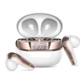 Bluetooth Headphones, Wireless Bluetooth 5.3 In-Ear Headphones with 4 Mics, Mini Wireless Headphones ENC Noise Reduction Earbuds, 40H Deep Bass, LED Display, IP7 Waterproof Earbuds, White Gold