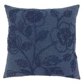 SARO LIFESTYLE Genevieve Collection Stone Washed Floral Throw Pillow with Poly Filling, 20", Denim
