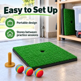 Artificial Turf Golf Hitting Mat for Swing & Chipping Practice – Portable Golf Training Mat with Tee Hole for Backyard & Indoor Use