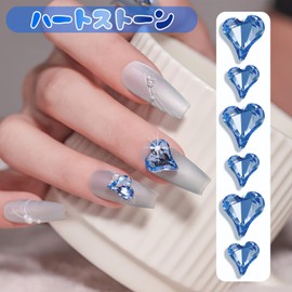 Chisafly Nail Parts, Large 2 Types, Set of 30, Nail Parts, Stone, Heart, Nail Stone, Heart, Crystal, Sparkle, 0.3 inch (8 mm), 0.4 inch (11 mm) (Blue)