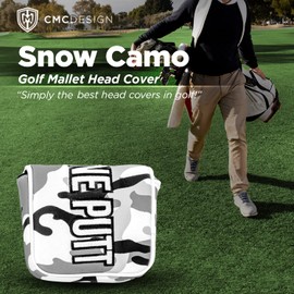 CMC Design Golf Mallet Head Cover - Custom Embroidered Golf Driver - Premium Faux Leather, Beautiful Design Elements & Soft Protective Lining – Great Fit for Any Mallet & Golfer (Snow Camo)
