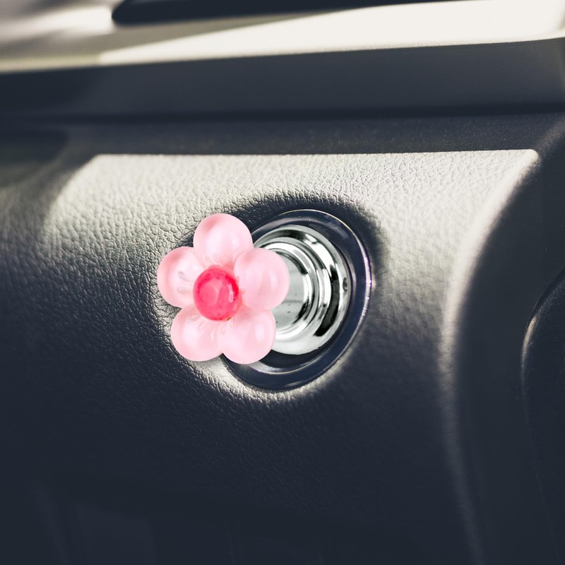 lasuroa Car One-Touch Start Button, Pink Flower Car Starter Cover