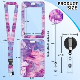 Badge Lanyard and ID Badge Holder, Retractable Badge Reels with Carabiner Reel Belt Clip, Strap Lanyard with Lobster Clasp for Badge Holders, Nurse Teacher Office Gifts (BLC-Purple Cloud Marble)