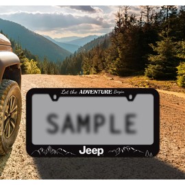 Jeep Black Plastic License Plate Frame Holder - Let The Adventure Begin