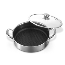 Toutrop Saute Pan,10 Inch Nonstick Deep Frying Pan,316L Stainless Steel Sauté Pan with Lid,Induction Cooking Pan,PFOA Free Cookware,Dishwasher & Oven Safe