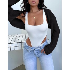 MACNOORA Cardigan for Women Drop Shoulder Knit Bolero Shrug Sweater Cute Layer for Dresses Y2K Top 2025 Fashion Trendy Outfit, Black L