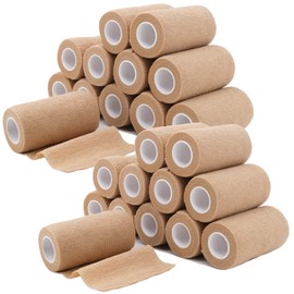 24 Rolls Self Adhesive Bandage Wrap, Vet Wrap 4 Inch x 5 Yards for Horses Dogs Wounds Care, Beige Self Sticking Elastic Bandage Wrap Tape for Wrist, Ankle, Sports, Tatto